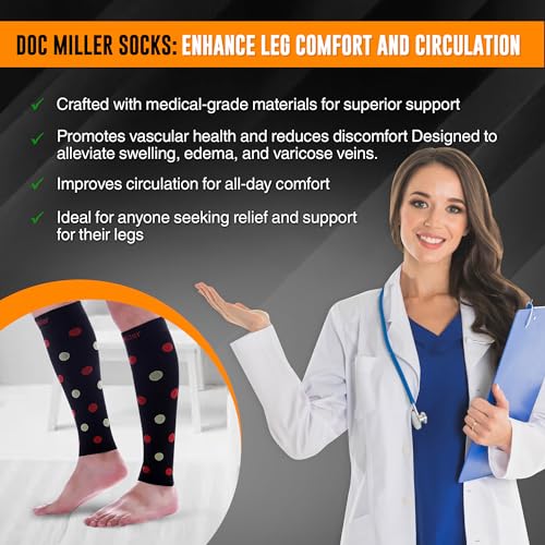 Doc Miller Calf Compression Sleeves 20-30 mmHg for Women & Men, 1 Pair - color: Black/Redgreen, size: Large