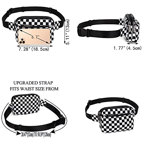 UTO Fanny Pack Crossbody Belt Purse Chest Waist Hip Travel Hiking Bumbag - color: 0759 Silver Zip Checkered