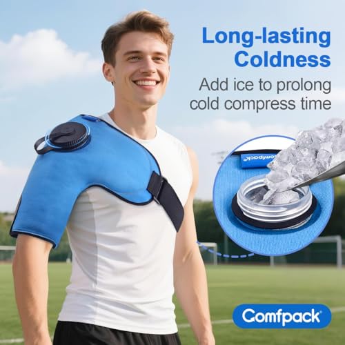 Comfpack Ice Pack for Shoulder, 2 Hours Long Lasting Cold Refillable Ice Bag, Reusable Ice Pack for Injuries, Shoulder Ice Pack Wrap for Rotator Cuff and Arm, Soothing Discomfort, Swelling & Surgery