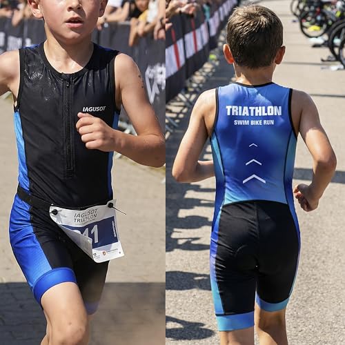 Boys Triathlon Suit Youth Racing Tri Skin Suit for Cycling Swim Run - color: Black/Blue, size: Small