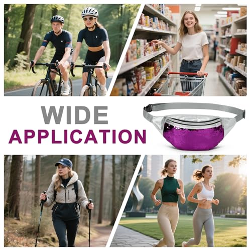 Holographic Sequined Fanny Packs for Women, Waist Belt Bag Fashion, Crossbody Bum Bag for Running, Purple - color: Purple