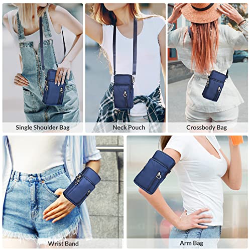 Women Cell Phone Purse Wristband Sport Armband Wallet Travel Crossbody Cell Phone Purse for Galaxy S10 Plus S9 Plus A50 A7 J7,OnePlus 6T,HTC U12 (Blue) - color: Blue