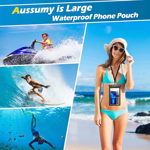 4 Pack 10.5“ Large Waterproof Phone Pouch - Underwater Clear Cell Holder - Universal Water Proof Dry Bag with Neck Lanyard for iPhone 16 Pro Max Samsung Galaxy with Heavy Case for Beach Swimming Pool - color: 4 Purple