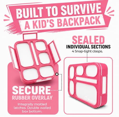 kinsho Bento Lunch Box, Ice Pack Insulated Bag for Girls, Kids, Teens, Pink - color: Pink