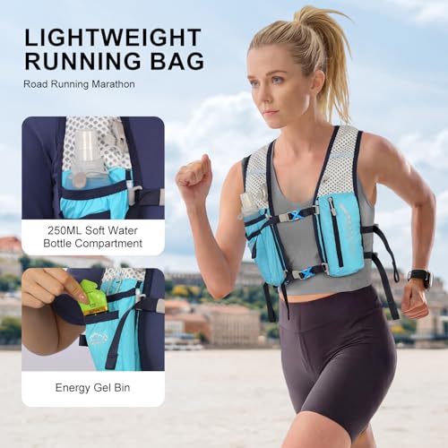 INOXTO Running Hydration Vest Backpack,Lightweight Insulated Pack with 1.5L Water Bladder Bag Daypack for Hiking Trail Running Cycling Race Marathon for Women Men - color: Blue stripes