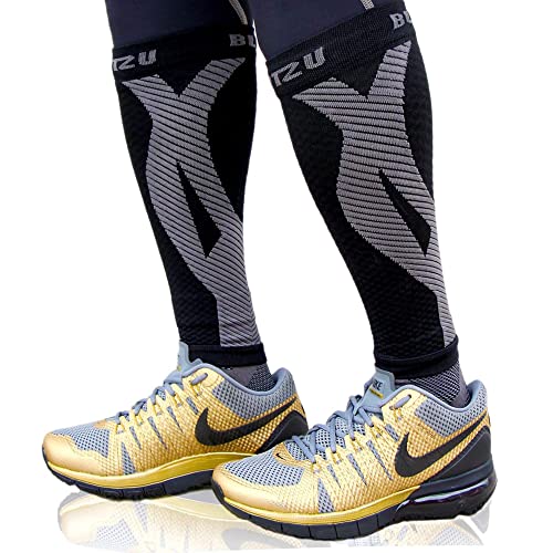 BLITZU 3 Pairs Calf Compression Sleeves for Women and Men Size S-M, One Black, Pink, Purple Calf Sleeve, Leg Compression Sleeve for Calf Pain and Shin Splints. Footless Compression Socks.