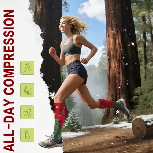 6 Pairs 20-30 mmHg Knee High Compression Socks, Unisex, Running, Travel - color: 01-christmas Multicolor, size: Small-Medium