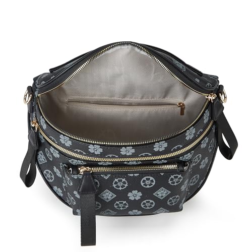 Makes Checkered Crossbody Bag Bum Bag for Women with Pouch - color: Black Flower