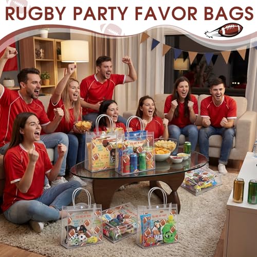 Aliceset 12 Pcs Football Gift Bags Bulk Transparent Football Goodie Bags with Handles Reusable PVC Gift Totes for Game Day Sports Birthday Parties Team Events Gifts Treat - style: Football