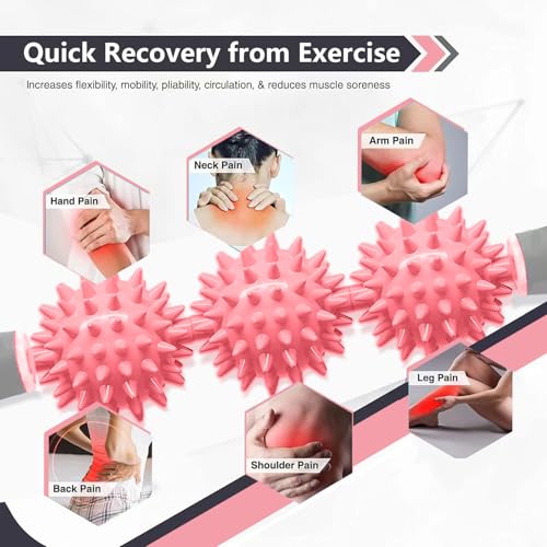 Fascia Muscle Roller, Cellulite Massager Fascia Roller for Cellulite and Sore Muscles, Neck, Leg, Back, Pressure Trigger Point Body Roller Deep Tissue Massage Stick Tools - 3 Massage Balls - color: Fluorescent Powder