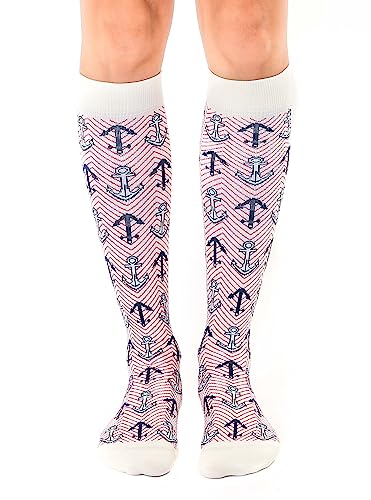 Living Royal Compression Socks - Graduated Compression 15-20mmHg, Padded Cushion Bottom Fun Socks, Moisture-Wicking - color: Anchor