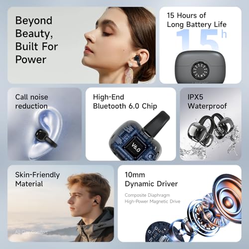 A80 Open Ear Earbuds, Clip On Wireless Headphones with Microphone - color: DarkGray