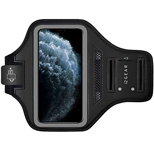 Cell Phone Armband Case for iPhone 16, 15, 14, 13 with Adjustable Band & Key Holder for Running, Exercise and Recreation (Black)