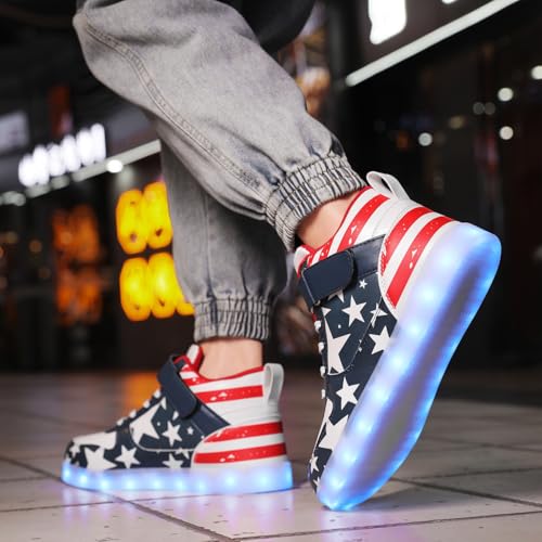 YuanRoad Unisex LED Light Up Shoes with USB Charging Glowing Luminous LED Sneakers - color: Blue High Top, size: 14 Women/10.5 Men