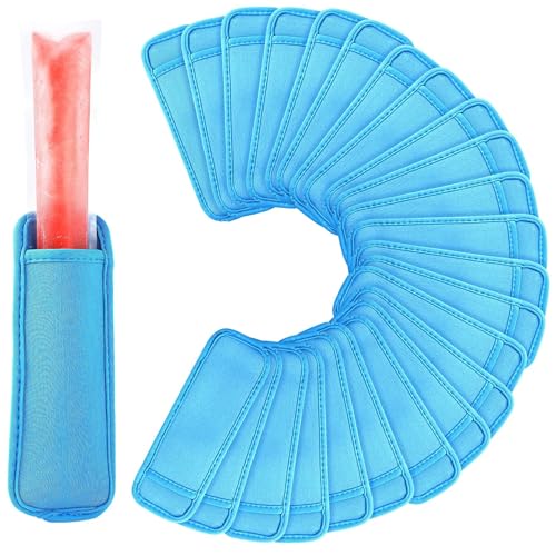 JANYUN 24 Pack Ice Pop Sleeves Popsicle Bags Antifreezing Ice Pop Holder - color: Blue
