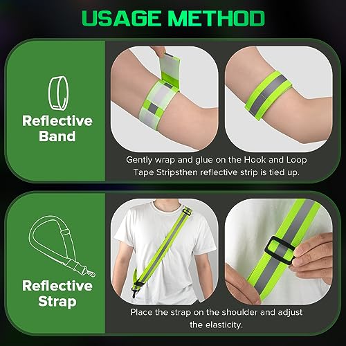 Reflective Sash for Night Walking, High Visibility Running Safety Gear with 2Pcs Reflective Armbands, Adjustable Cross-Body Reflective Belt for Men Women Kids, Essential Gear for Jogging Dog Walking - color: green