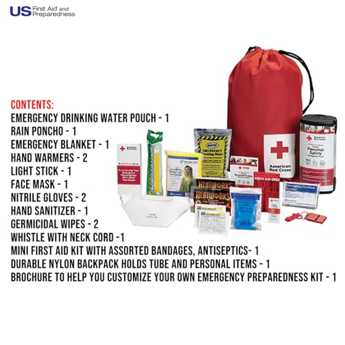 American Red Cross Officially Licensed Product | Deluxe Personal Safety Emergency Pack with Bag | Trauma Supplies | Medical Backpack | Bandages, Wipes, Gloves, Whistle, More