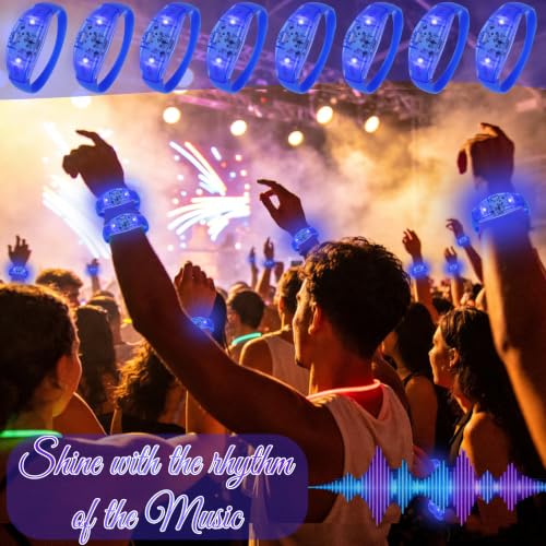 150 Pcs LED Glow Bracelets Sound Activated Light Up Bracelets for Adults Glow in the Dark Party Supplies Birthday Party Favors for Christmas, Halloween, Rave, New Year, Concert - color: Blue