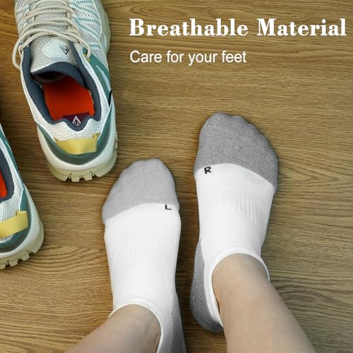 Gonii Womens Compression Ankle Socks，Athletic Running Cushioned Support Low Cut Socks 5-6 Pairs - color: White, size: 8-10