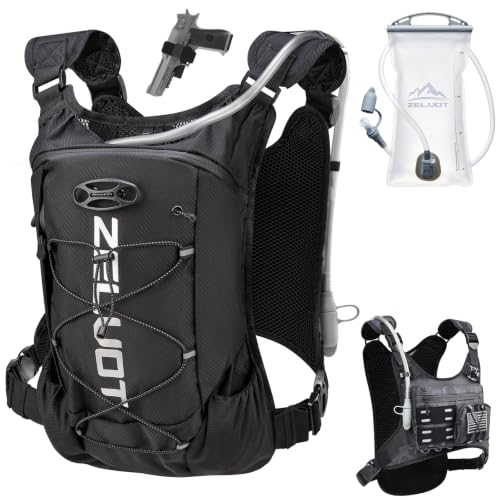 Zelvot Running Vest with 2L Water Bladder, Hydration Backpack, U.S. Design Patent, Lightweight Hydration Pack with Gear Holder, Reflective Chest Pack for Men Women - color: Black Camo, size: M/L (12L)