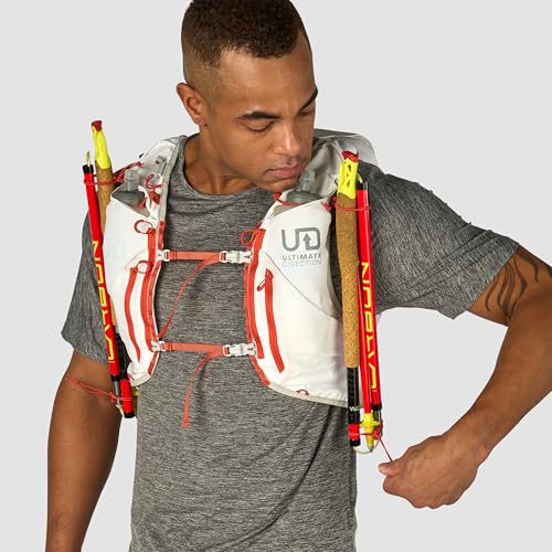 Ultimate Direction Adventure Vest | 17 Liter Capacity Hydration Pack for Running, Hiking & Fastpacking - Includes 2 Soft Flasks - color: White, size: Medium