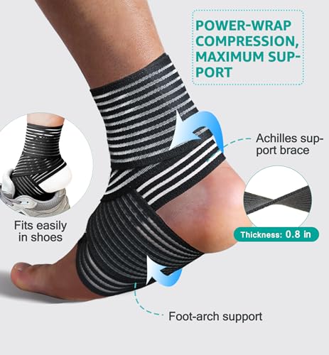 HiRui Foot & Ankle Brace 2 Pack, Adjustable Compression Wrap for Men & Women – Helps with Sprains, Plantar Fasciitis, Achilles Tendonitis, Arthritis, Running, Sports, Gym – Fits in Shoes (Black) - color: Black