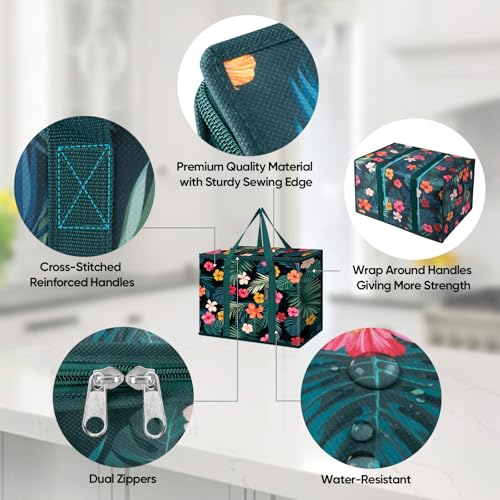 BALEINE Insulated Reusable Grocery Bags with Zippered Top, Large Cooler Bag - color: Blossom Season, size: 2 Pack