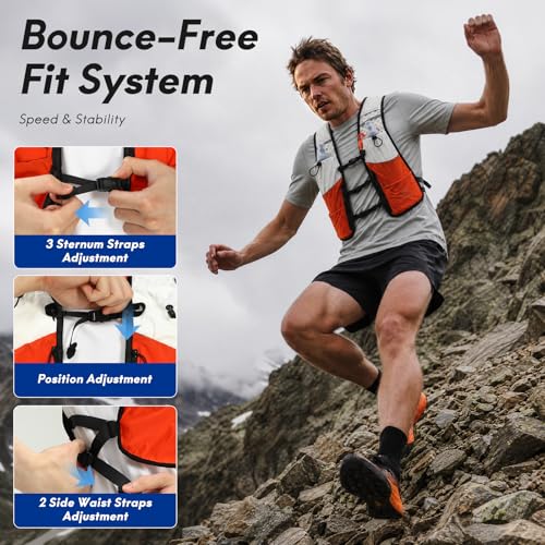 Haimont 5L Trail Running Hydration Vest with Soft Flasks - color: Orange, size: Large