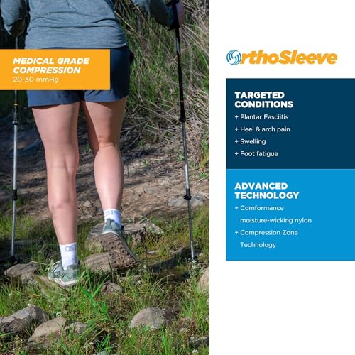 OrthoSleeve FS4 Plantar Fasciitis Compression Socks - color: Grey Qtr Crew, size: Medium