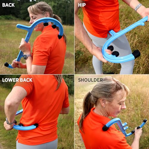 Tiger Tail Tiger Cane Back & Neck Massager – Trigger Point Deep Tissue Acupressure Therapy Cane Massage Hook with 7 Gription Knobs, 2-Piece Massage Tool for Muscle Knot & Shoulder Massage, Orange - color: Orange