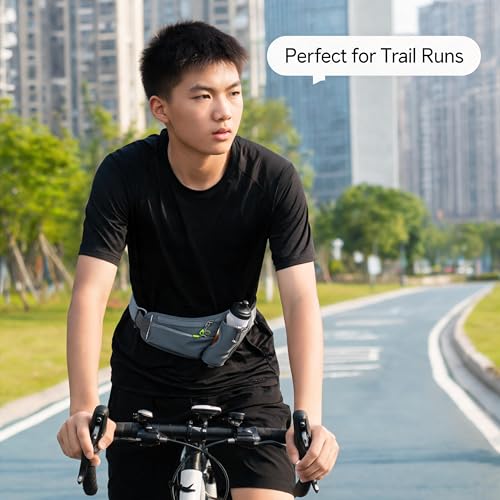 Waterproof Hydration Belt Waist Pack with Water Bottle Holder, Adjustable Running Fanny Pack for Hiking, Walking, Cycling & Outdoor Sports (灰色) - color: grey