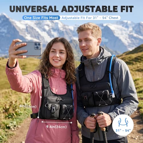 Criuage USA Patent Running Hydration Vest Backpack, Lightweight Chest Pack with 2.0L Water Bladder Bag Daypack for Hiking Running Cycling Race Marathon for Women Men - color: Black V2