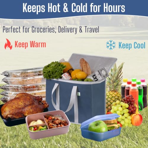 VENO 2 Pack Cooler Bag Insulated Grocery Bags for Food Delivery Heavy Duty - color: Dark Blue, size: 2 Pack