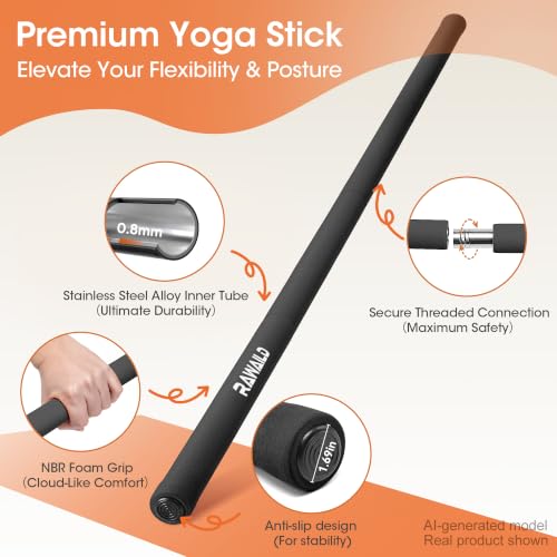 Yoga Stick, Upgraded 5ft Steel Mobility Exercise Bar for Back Stretching - color: 2-Black