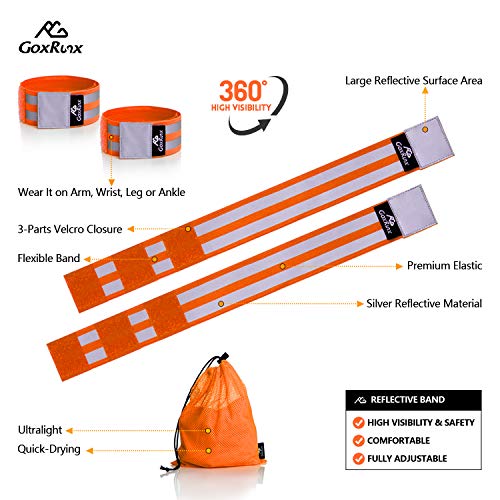 GoxRunx Reflective Bands Running Gear 6 Pack-Adjustable Reflective Armband Arm Wrist Ankle Leg Bands Reflectors -Reflective Tape Straps for Clothing Night Running Cycling Walking -Slap Bracelets - color: Orange
