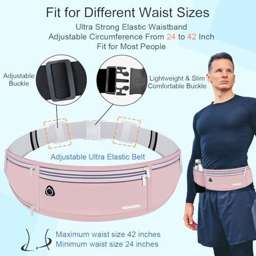 Hydration Running Belt for Women Men，Fanny Pack with Water Bottle Holder，Large Capacity Running Phone Holder for iPhone 17 16 Pro Max Samsung，Slim Reflective Waist Belt for Hiking Outdoor（Pink）