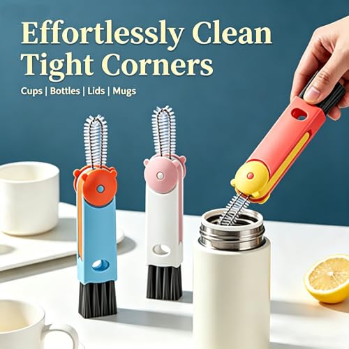3 in 1 Cup Lid Cleaning Brush - Upgraded Cup Lid Brush Cleaning Set （3Pcs） - color: White, Red, Blue(little Bear)
