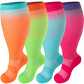 4 Pairs Plus Size Compression Socks,Extra Wide Calf 20-30 mmHg Knee High Compression Socks for Men Women Circulation - color: 07-hot Pink, size: 4X-Large