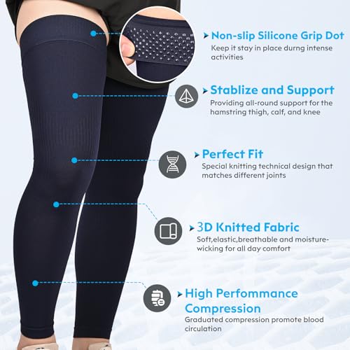 KEKING Full Leg Compression Sleeves, 20-30mmHg Graduated, Unisex, Running - color: Navy Blue, size: 3X-Large