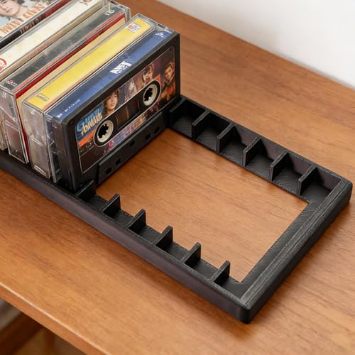 GRETJOB 10-Slot Cassette Tape Storage Rack – Durable & Stylish Organizer Holder for Home, Studio, Collectors – Easy to Move & Organize Audio Tapes