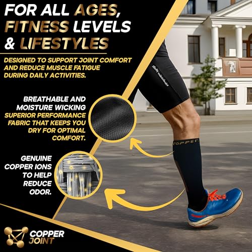 CopperJoint Compression Socks for Women & Men, Black & Tan, Large, 1 Pair - color: Black and Tan, size: Large