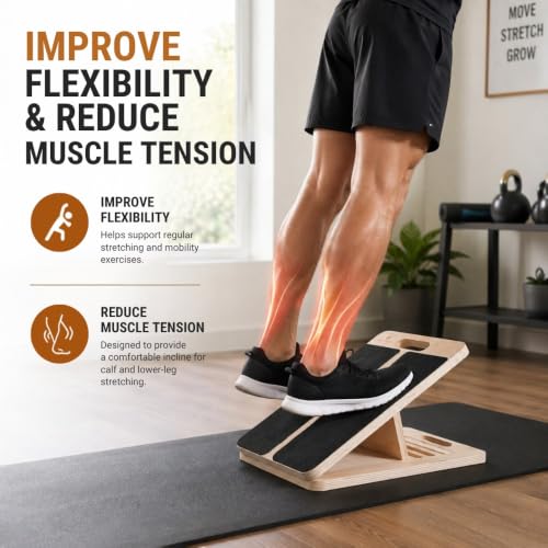 Slant Board for Calf Stretching, Portable Foldable Wooden Calf Stretcher, Adjustable Incline Board for Squats, Pilates and Physical Therapy, Non-Slip 550 lb Capacity with Carry Handles