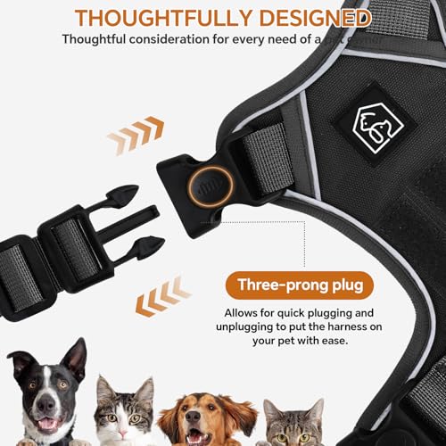 Heavy Duty Tactical Dog Harness, No Pull Dog Vest Harness with Handle & Front Clip, Reflective Soft Padded, Hook and Loop Panel, Dog Vest for Walking, Service Training, Black, Large - color: Black, size: Large