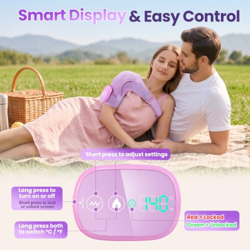 Cordless Shoulder Heating Pad with Massage, Heated Shoulder Massager - color: Purple