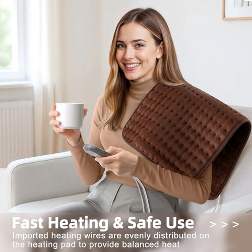 VALGELUIK Heating Pad for Back Pain Relief, 12"x24" Electric Heat Pad Gifts - color: Brown, size: 12 Inch x 24 Inch