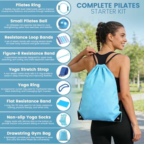 Pilates Kit for Women 13PCS, Pilates Ring Ball Resistance Bands Workout Set - color: Blue