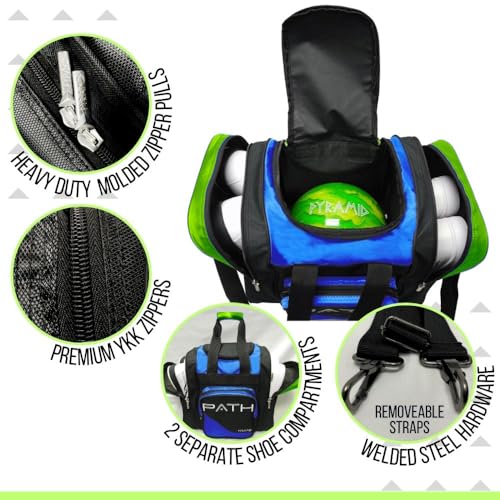 Pyramid Path Pro Deluxe Single Bowling Ball Tote - Holds One Ball, One Pair Shoes Up to Mens 15 - color: Lime Green/Royal Blue