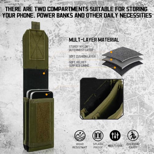 Upgrade 1000D Laser Cust Molle Phone Pouch, Heavy Duty Waterproof Samll Tactical Cell Phone Holder with US Flag Patch for 4.7"-6.7" (Dual-Green) - color: DUAL-GREEN