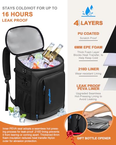 Capolo Cooler Backpack Insulated Leak Proof for Women Men Soft Cooler Bag - color: Deep Black Leather, size: 45 Cans