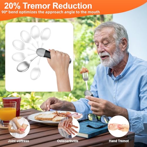 Weighted Utensils for Tremors & Parkinson's, Adaptive Eating Aids (Black) - color: Black